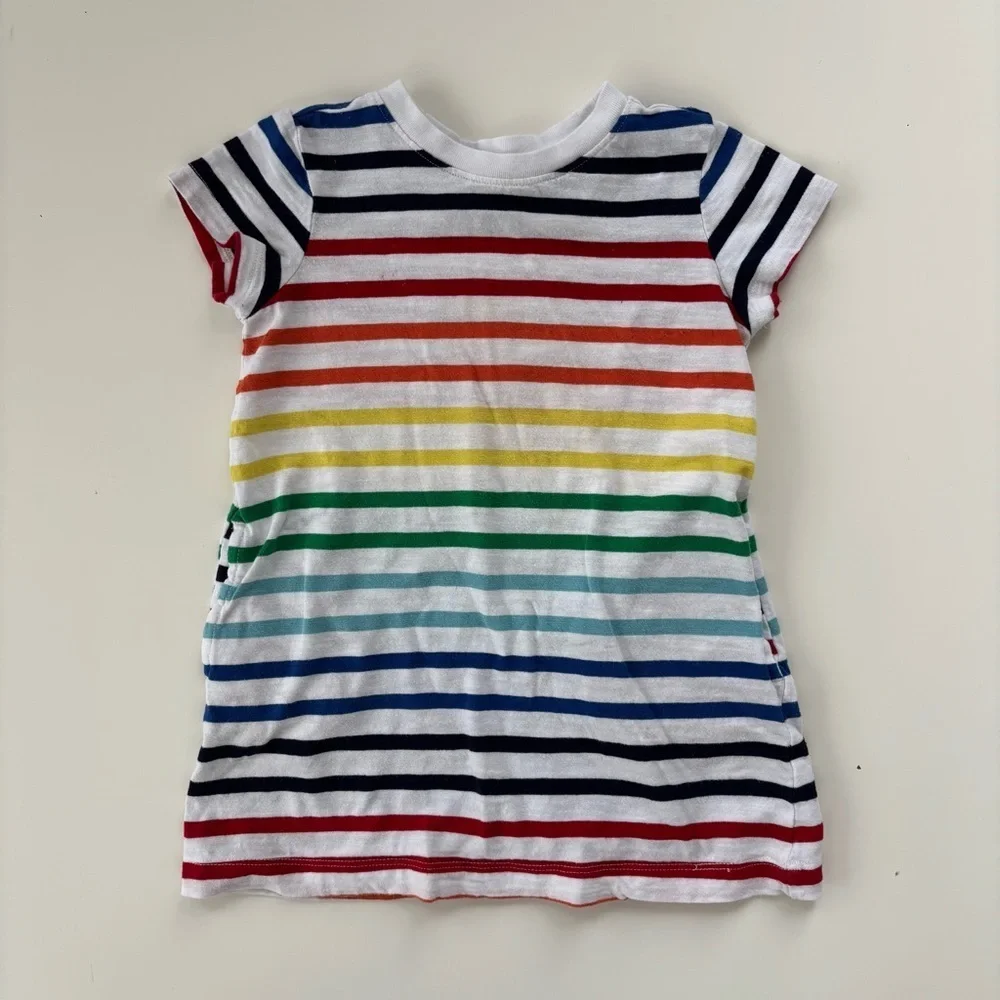 PRIMARY Kids T-Shirt Dress in Rainbow Stripe Crewneck Size 2/3